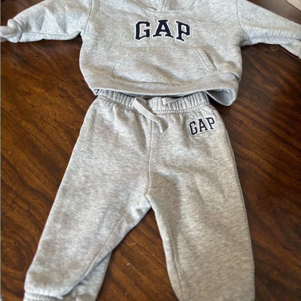 GAP Kids Light Gray Jogger Sweatpants with Navy Logo
